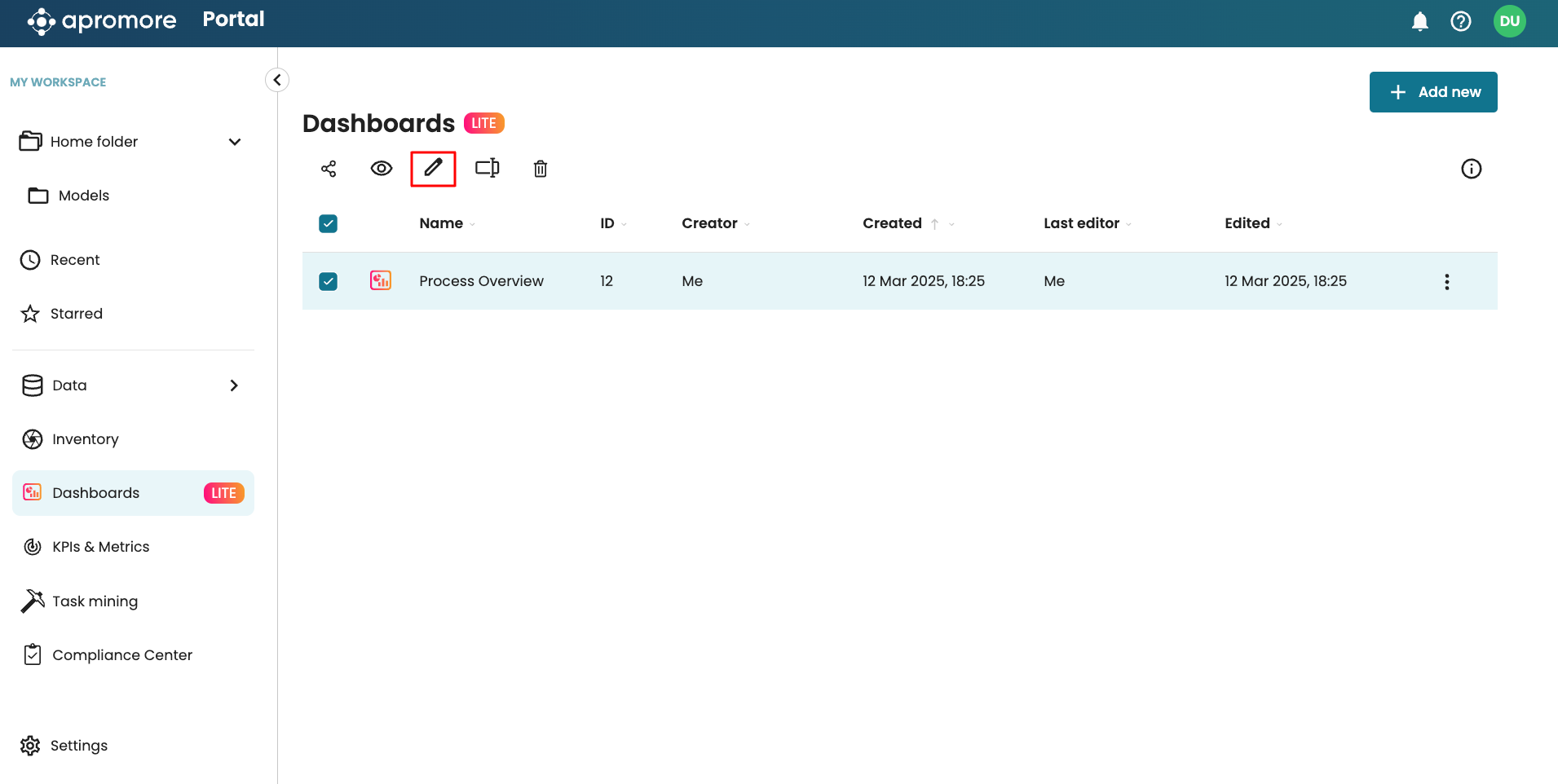 Edit Dashboard Example